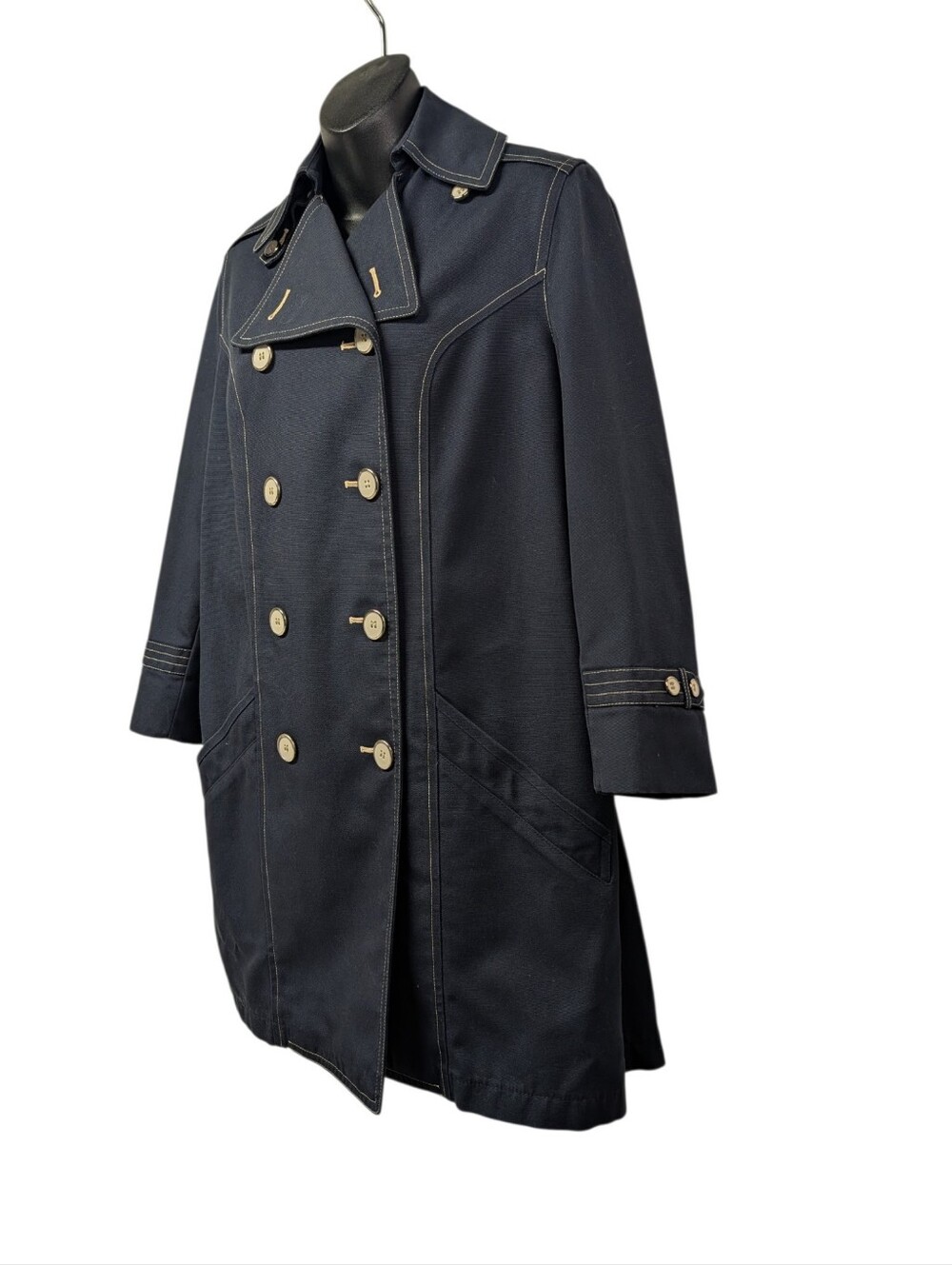 Misty Harbor Ltd. Navy Double-Breasted Trench Coat Lined Pockets Sz 7 Junior - Picture 3 of 13